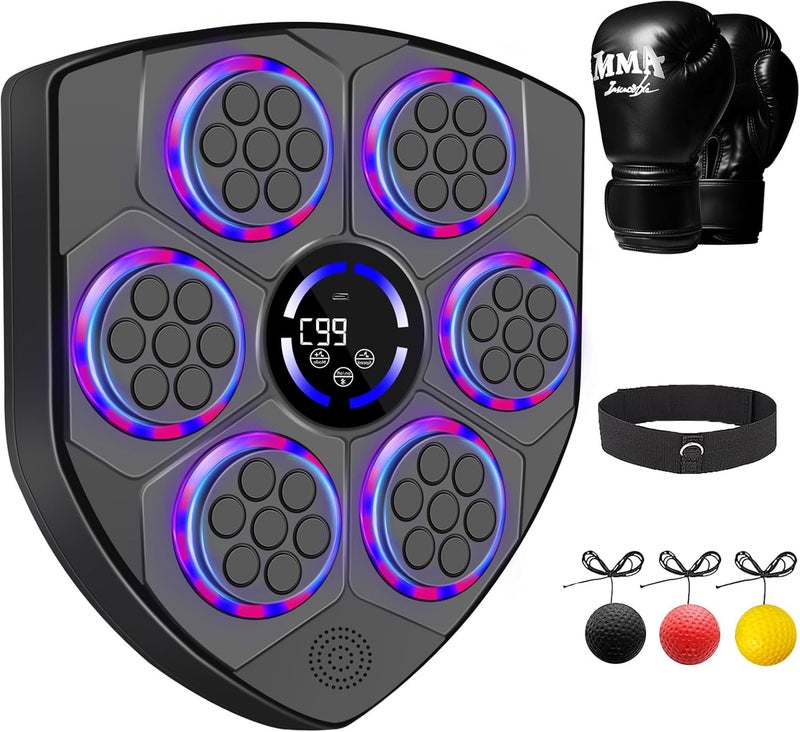 laapee Music Boxing Machine Smart with Rhythm LED – Wall Mounted for Adults & Kids – Incl. Adult Gloves, Headband & 3 Reflex Balls – 9 Modes, Bluetooth Music Sync, Home/Office/Gym Sturdy Fitness Set - Image 1